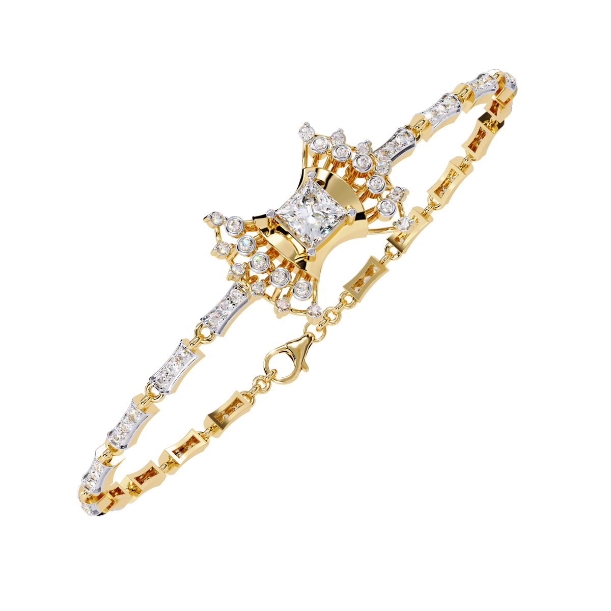 Princess And Round Cut Moissanite Diamond Vintage Style Tennis Bracelet - View 2