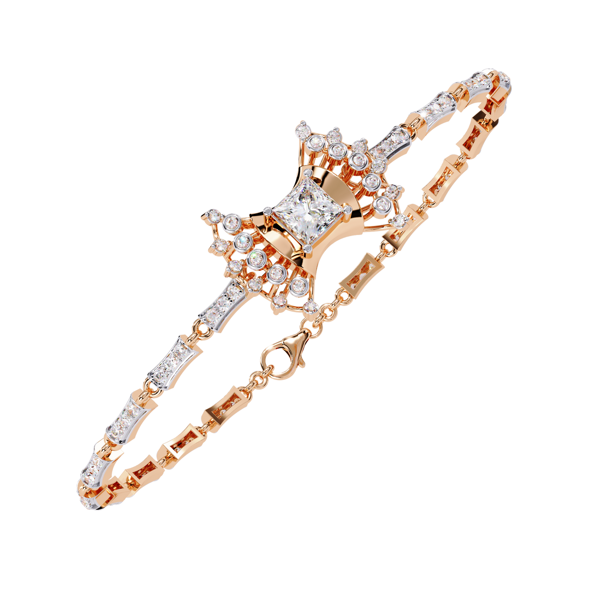 Princess And Round Cut Moissanite Diamond Vintage Style Tennis Bracelet - View 3