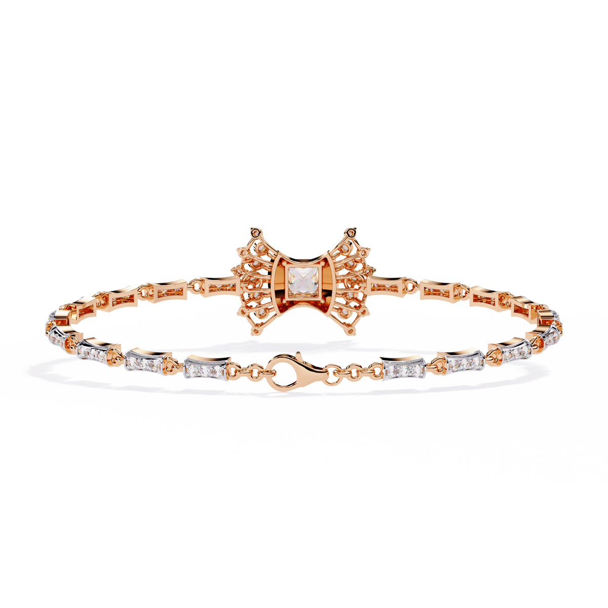 Princess And Round Cut Moissanite Diamond Vintage Style Tennis Bracelet - View 6