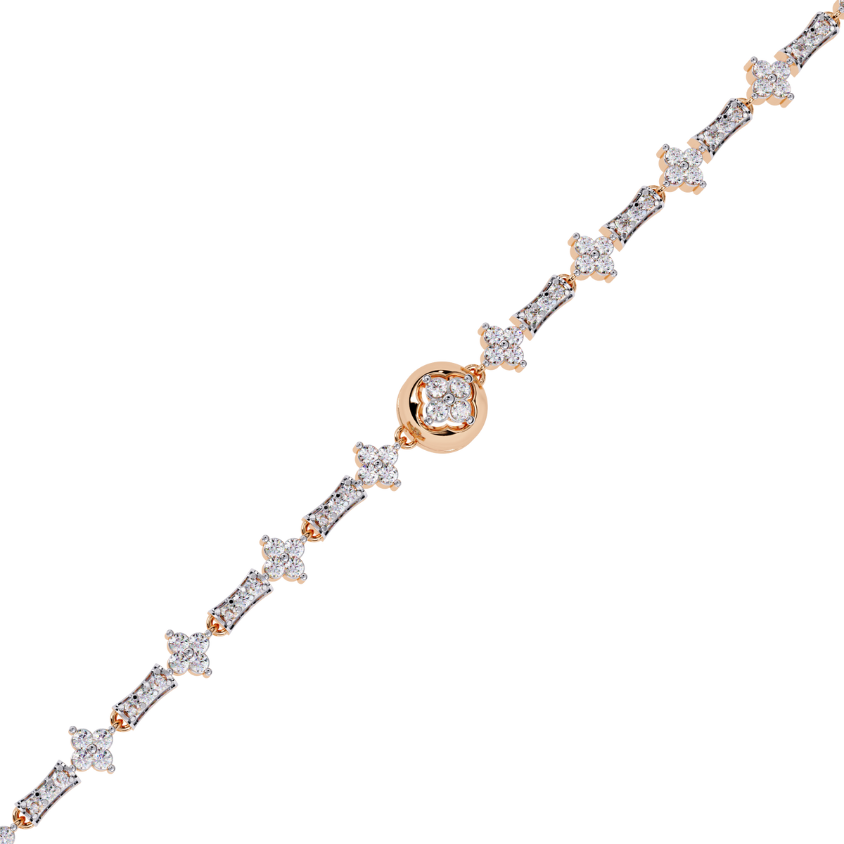 Floral Round Moissanite Diamond Link Bracelet for Women - View 6
