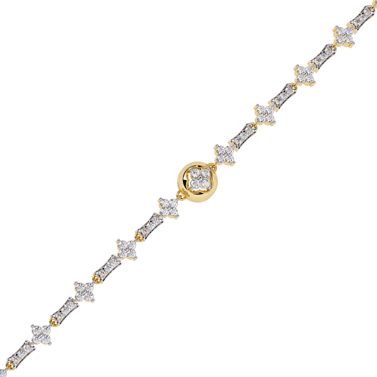 Floral Round Moissanite Diamond Link Bracelet for Women - View 5