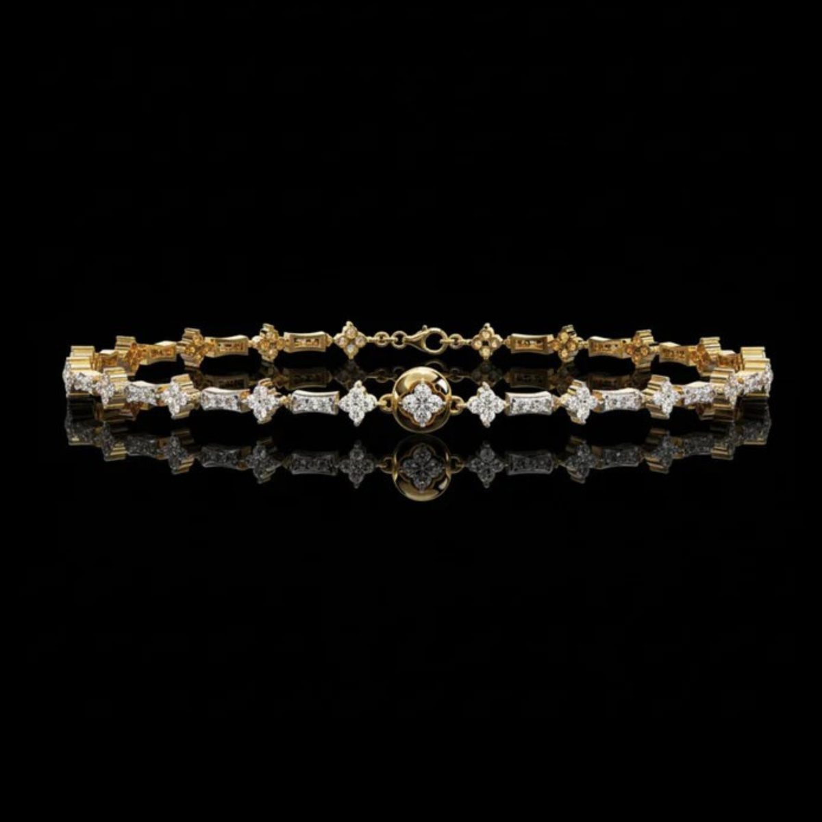 Floral Round Moissanite Diamond Link Bracelet for Women