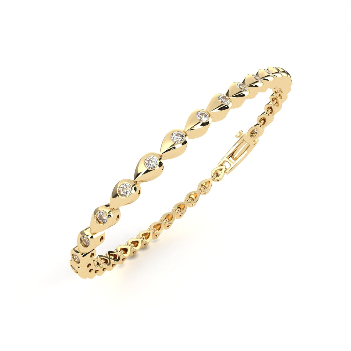 Round Cut Moissanite Diamond Station Bracelet with Open Marquise Links - View 5