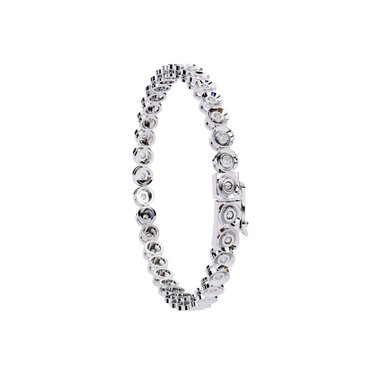Round Brilliant Moissanite Diamond Single Row Bezel Bracelet - View 2