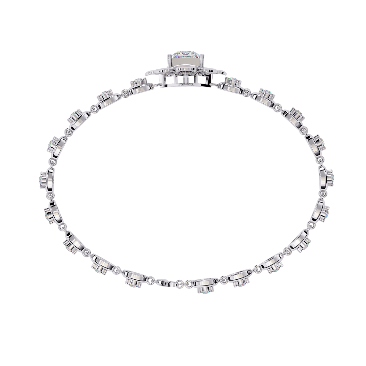 Princess Cut Moissanite Diamond Floral Link Bracelet for Women - View 7