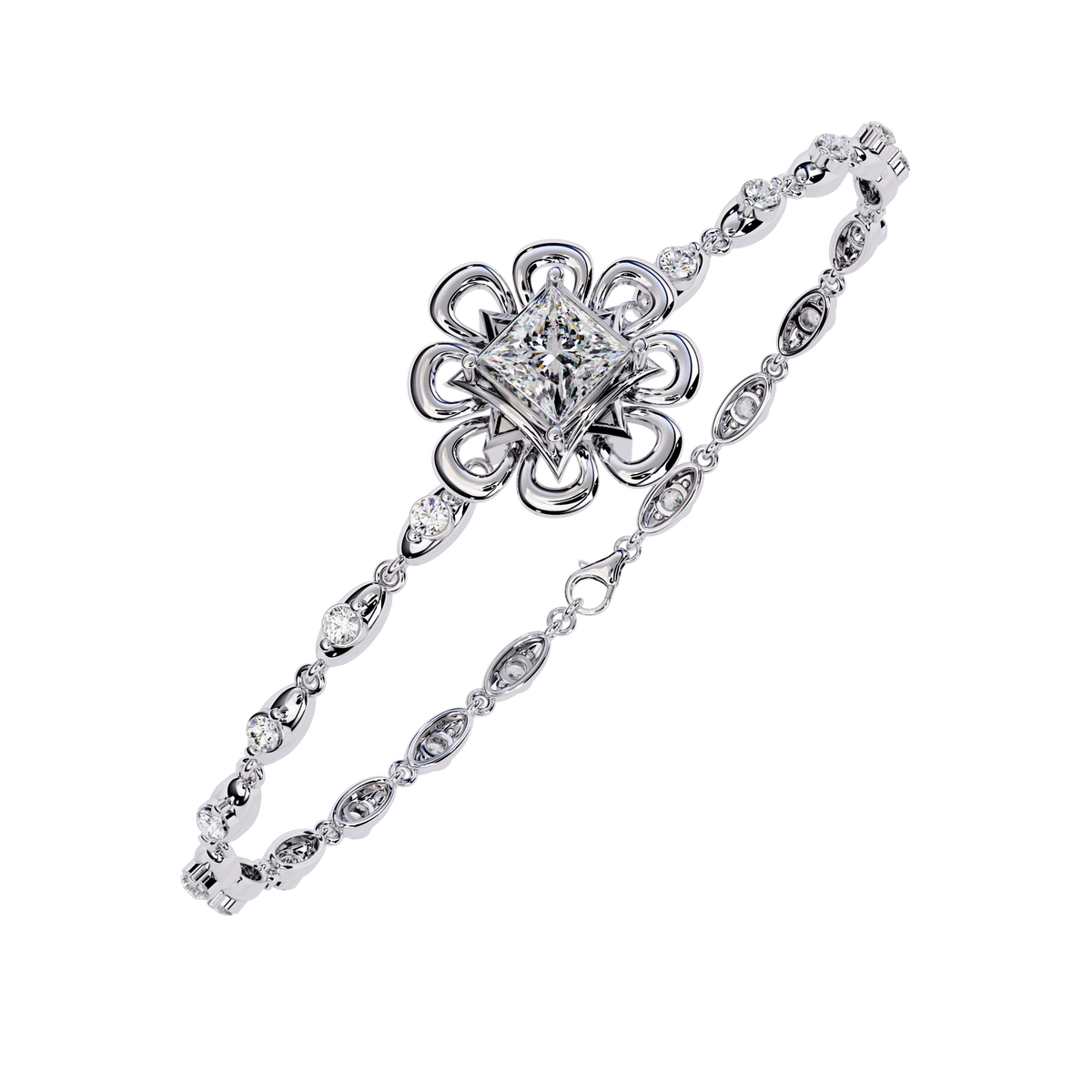 Princess Cut Moissanite Diamond Floral Link Bracelet for Women - View 4
