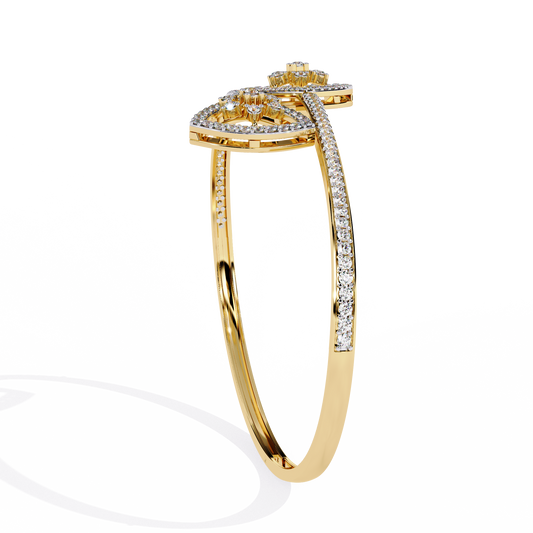 Round Shape Moissanite Diamond Open Cuff Bangle Bracelet Pave Accents - View 2