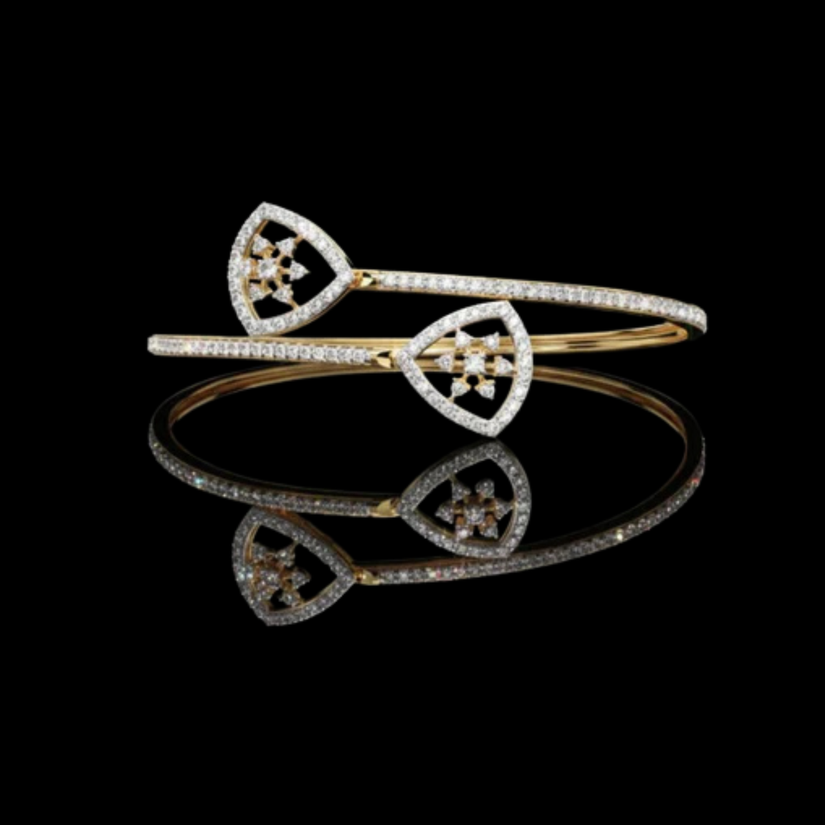 Round Shape Moissanite Diamond Open Cuff Bangle Bracelet Pave Accents