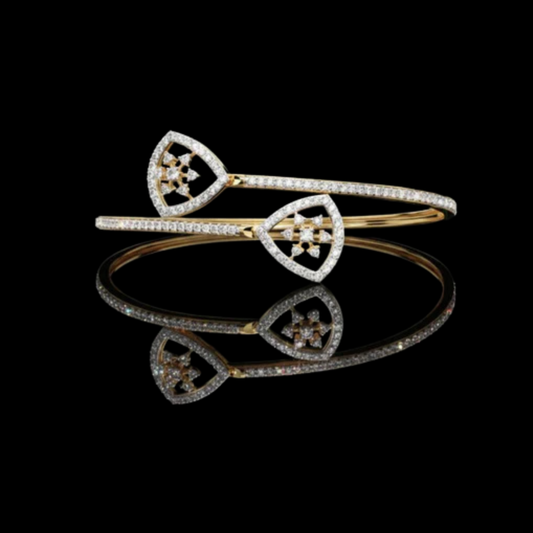 Round Shape Moissanite Diamond Open Cuff Bangle Bracelet Pave Accents