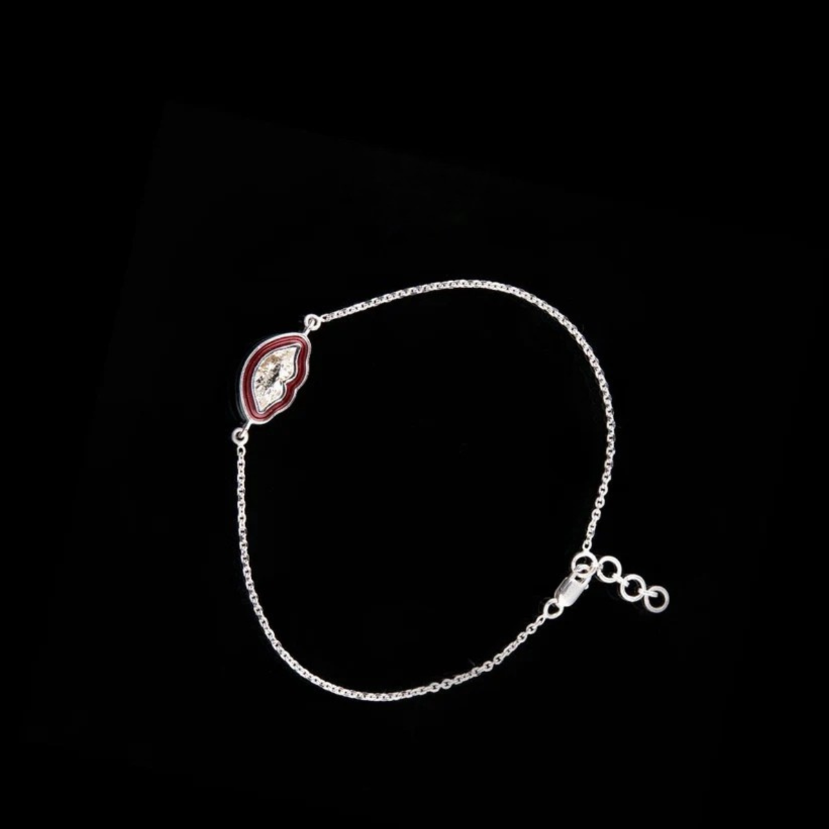 Antique Cut Moissanite Diamond Red Enamel Slice Delicate Chain Bracelet