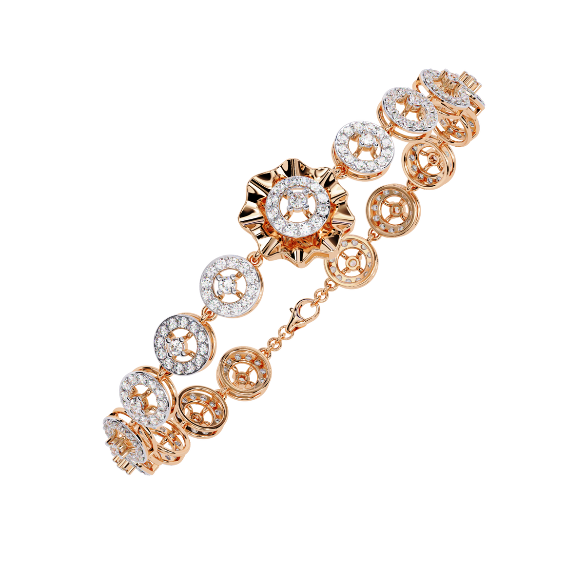 Round Cut Moissanite Diamond Vintage Halo Link Bracelet - View 3