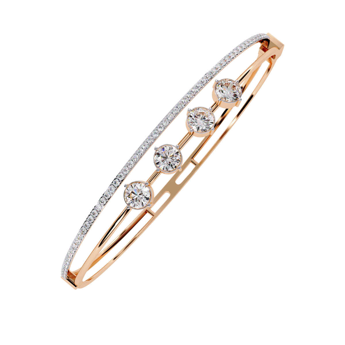 Four Round Moissanite Diamond Station Bangle Bracelet Pave Accent - View 3