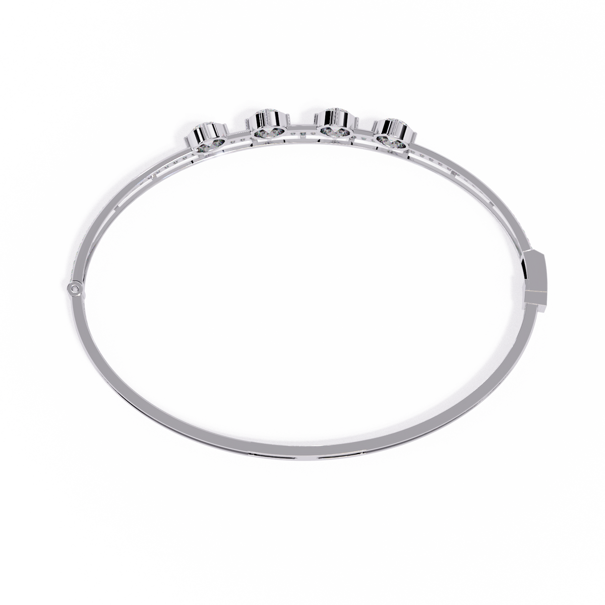 Four Round Moissanite Diamond Station Bangle Bracelet Pave Accent - View 10