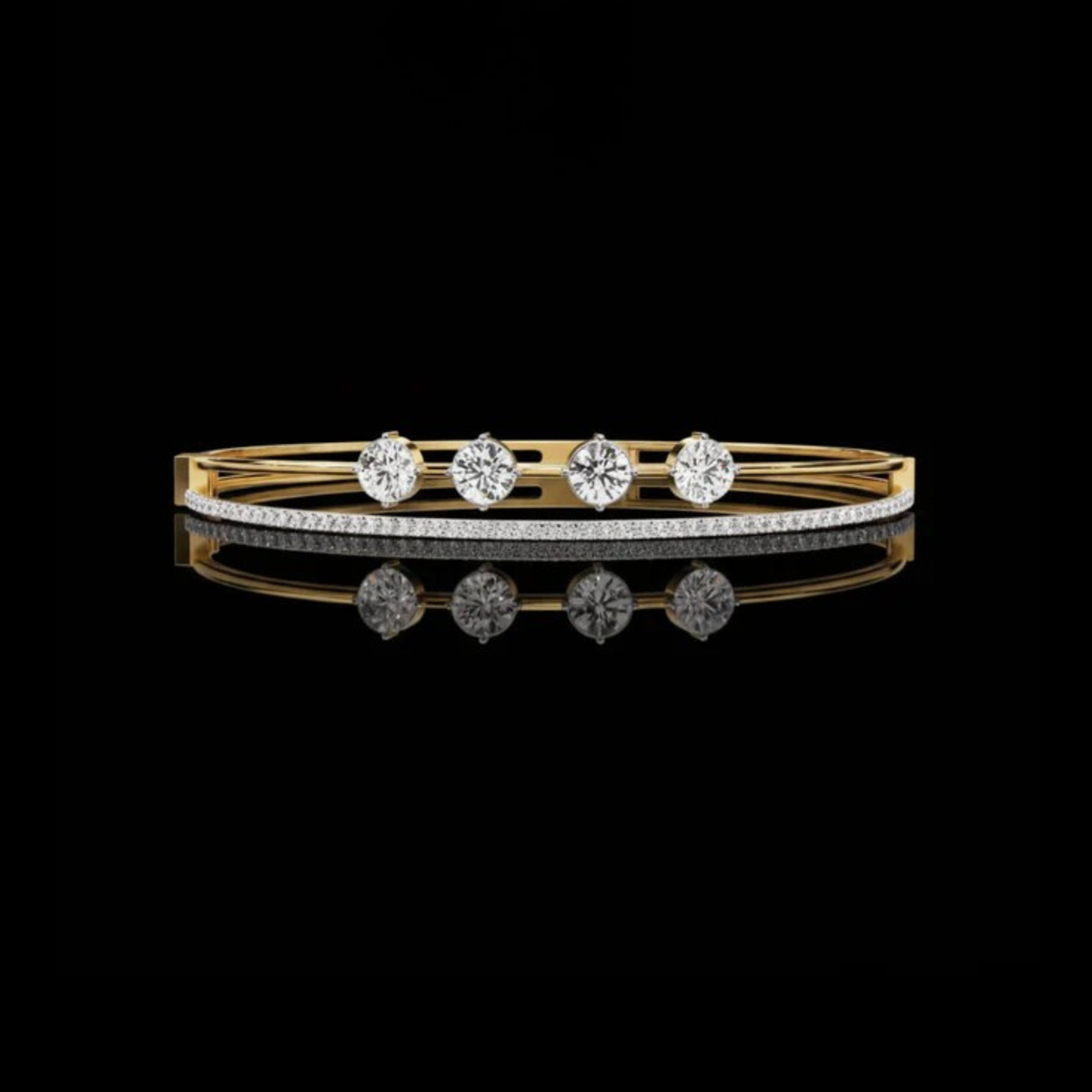 Four Round Moissanite Diamond Station Bangle Bracelet Pave Accent