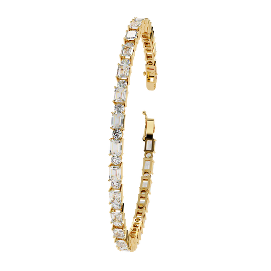 Alternating Emerald & Round Cut Moissanite Diamond Tennis Bracelet - View 2