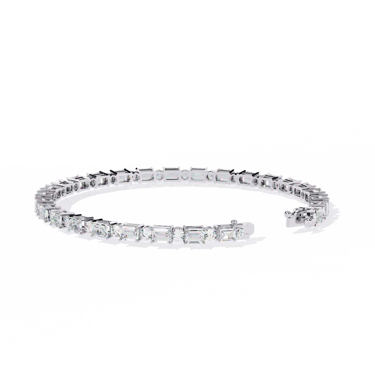 Alternating Emerald & Round Cut Moissanite Diamond Tennis Bracelet - View 10