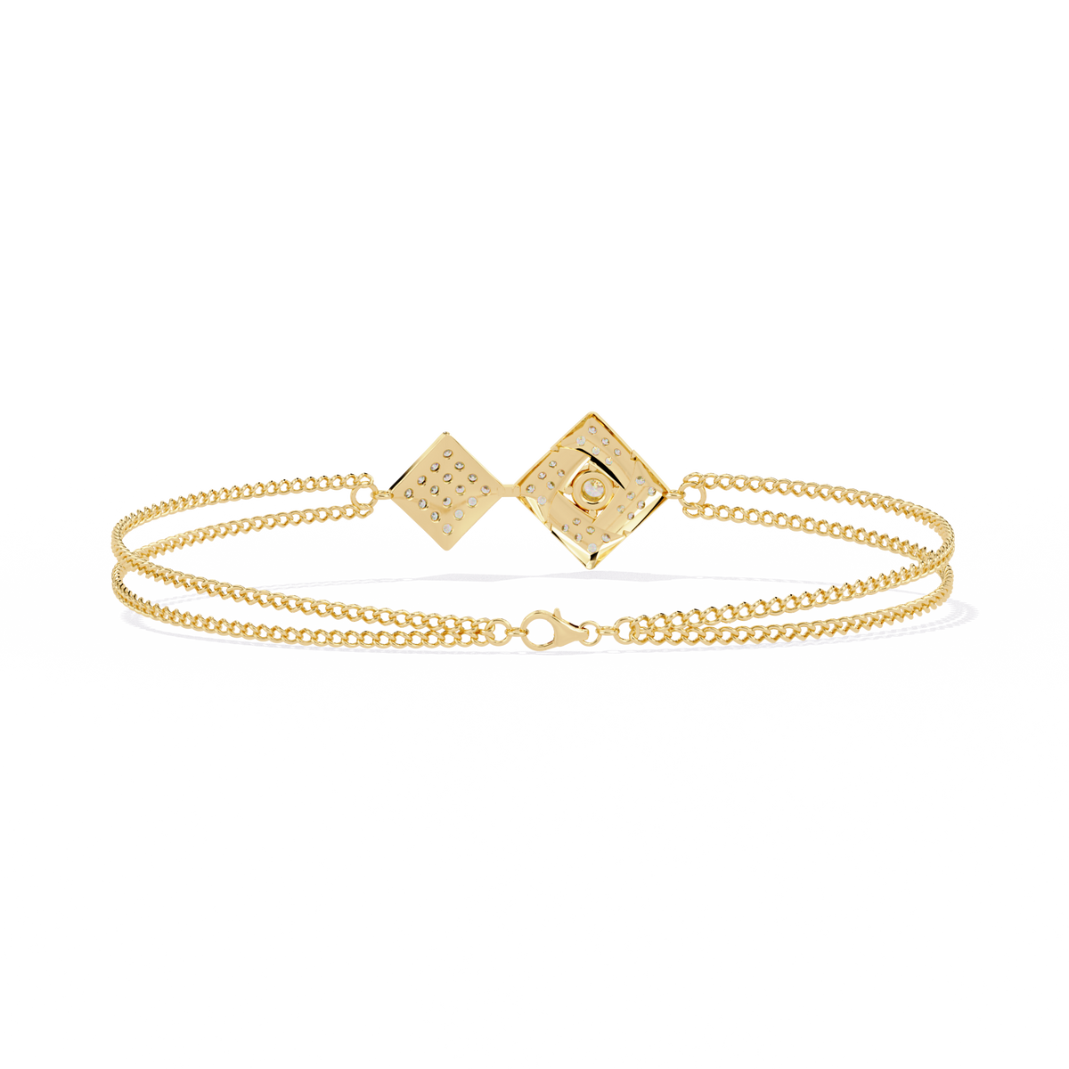 Round Cut Moissanite Diamond Geometric Square Double Chain Bracelet - View 2