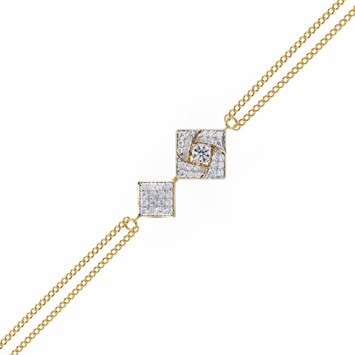 Round Cut Moissanite Diamond Geometric Square Double Chain Bracelet - View 5