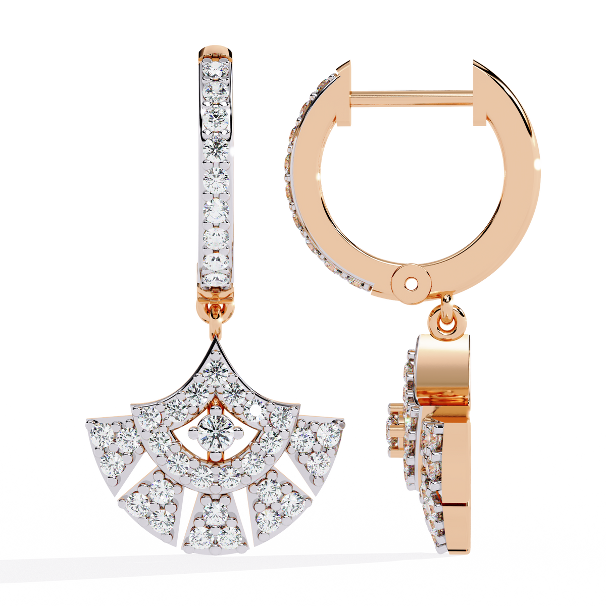 Geometric Fan Shaped Pave Round Cut Lab Grown Diamond Drop Earrings - View 6