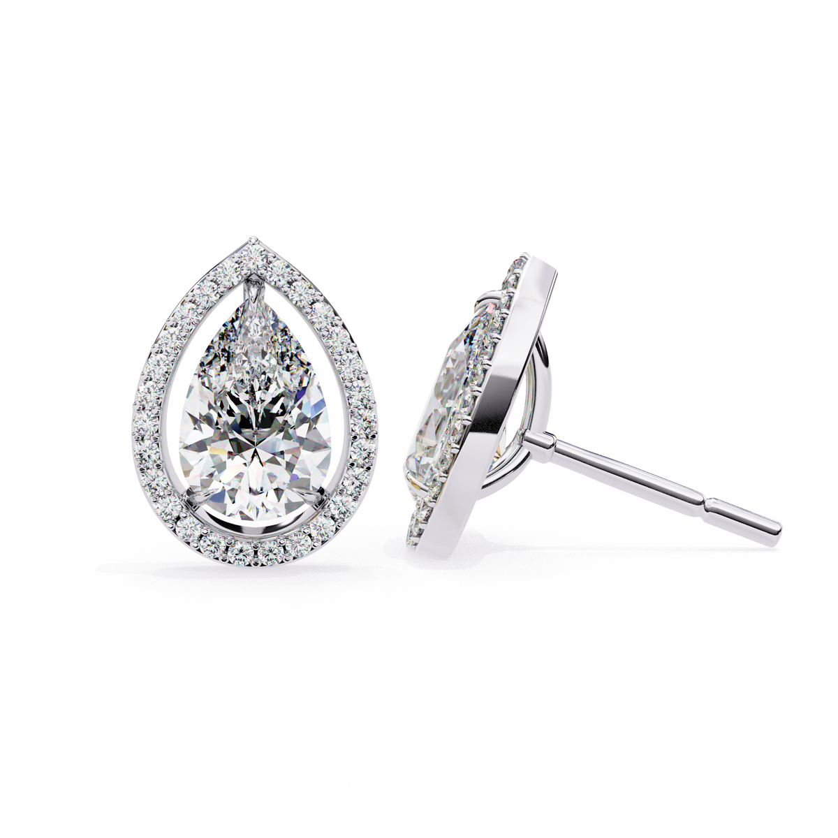 Luxury Moissanite Created Pear Shaped Halo Stud Earrings Perfect for Special Occasions - View 7