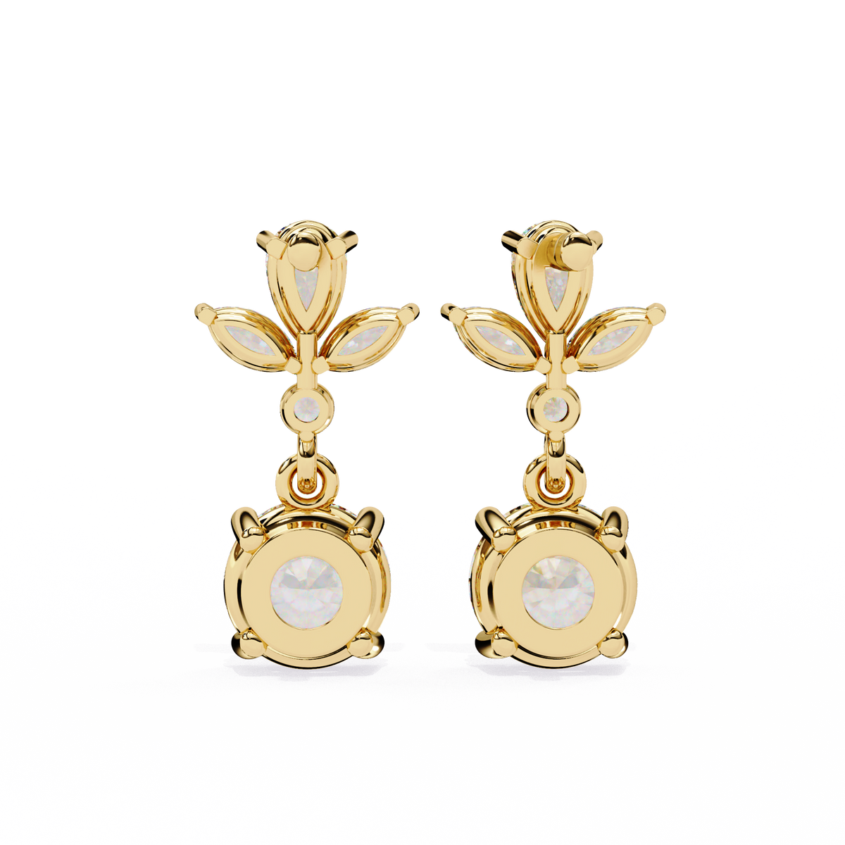 Elegant Pear and Marquise Cut Floral Cluster Drop Moissanite Earrings with Round Solitaire Dangles - View 8