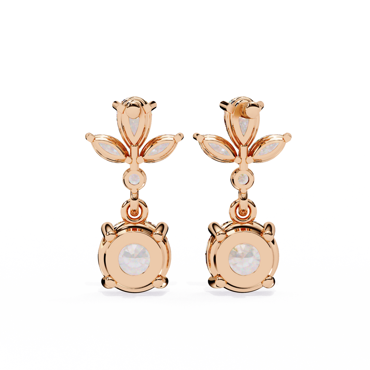 Elegant Pear and Marquise Cut Floral Cluster Drop Moissanite Earrings with Round Solitaire Dangles - View 10