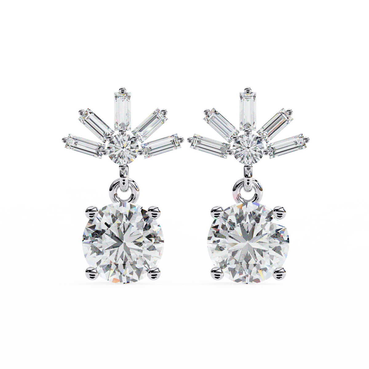 Stunning Lab Created Diamond Baguette and Round Brilliant Harmony Earring - View 8