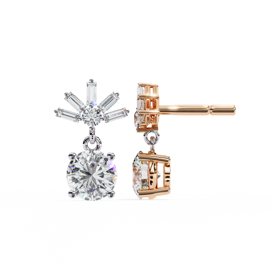 Stunning Moissanite Created Diamond Baguette and Round Brilliant Harmony Earring - View 2