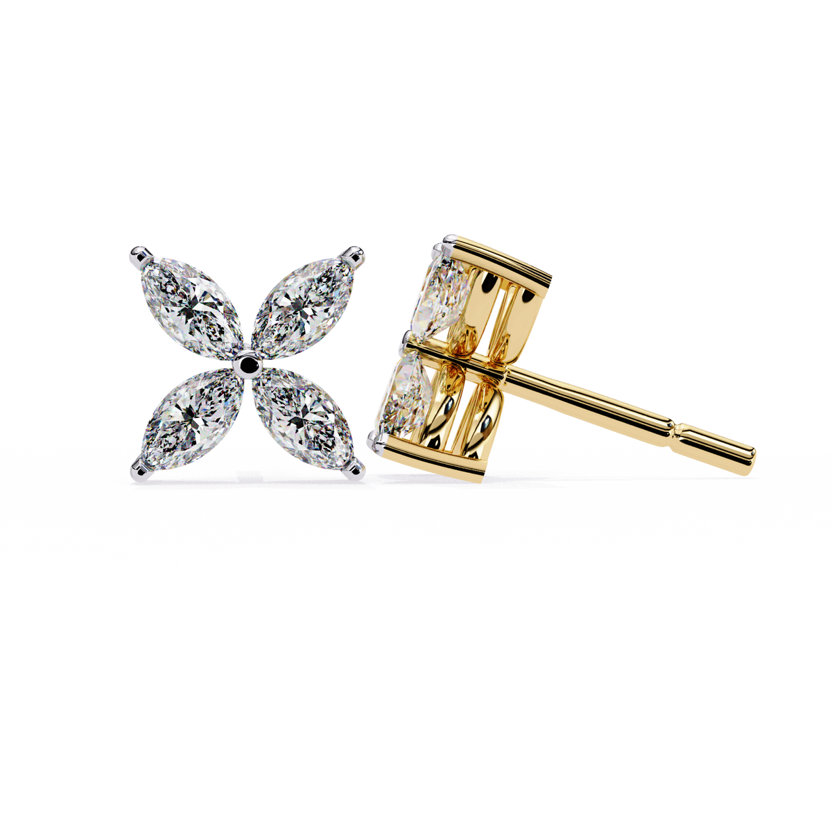 Contemporary Luxury Marquise Cut Moissanite Diamond Four Petal Floral Stud Earring - View 5