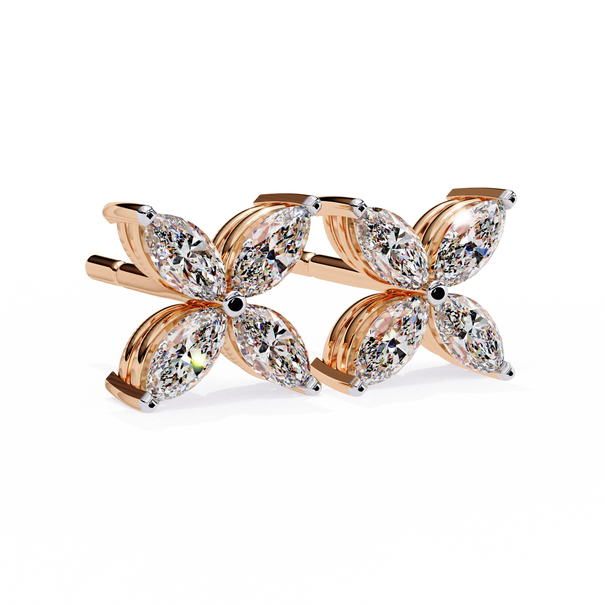 Contemporary Luxury Marquise Cut Moissanite Diamond Four Petal Floral Stud Earring - View 3