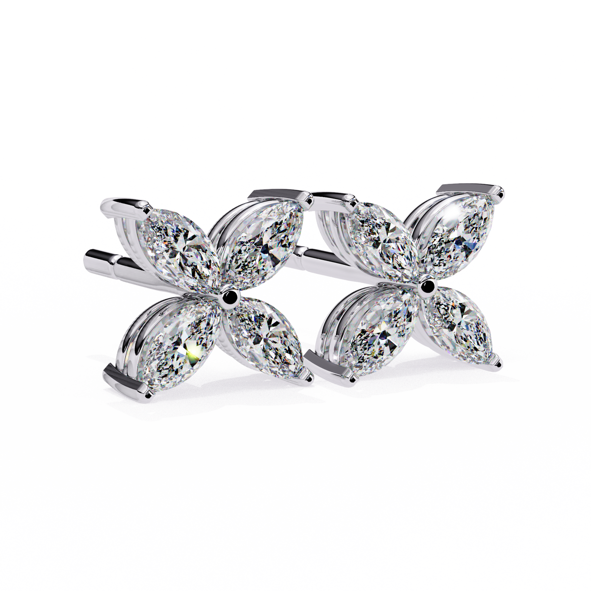 Contemporary Luxury Marquise Cut Moissanite Diamond Four Petal Floral Stud Earring - View 4