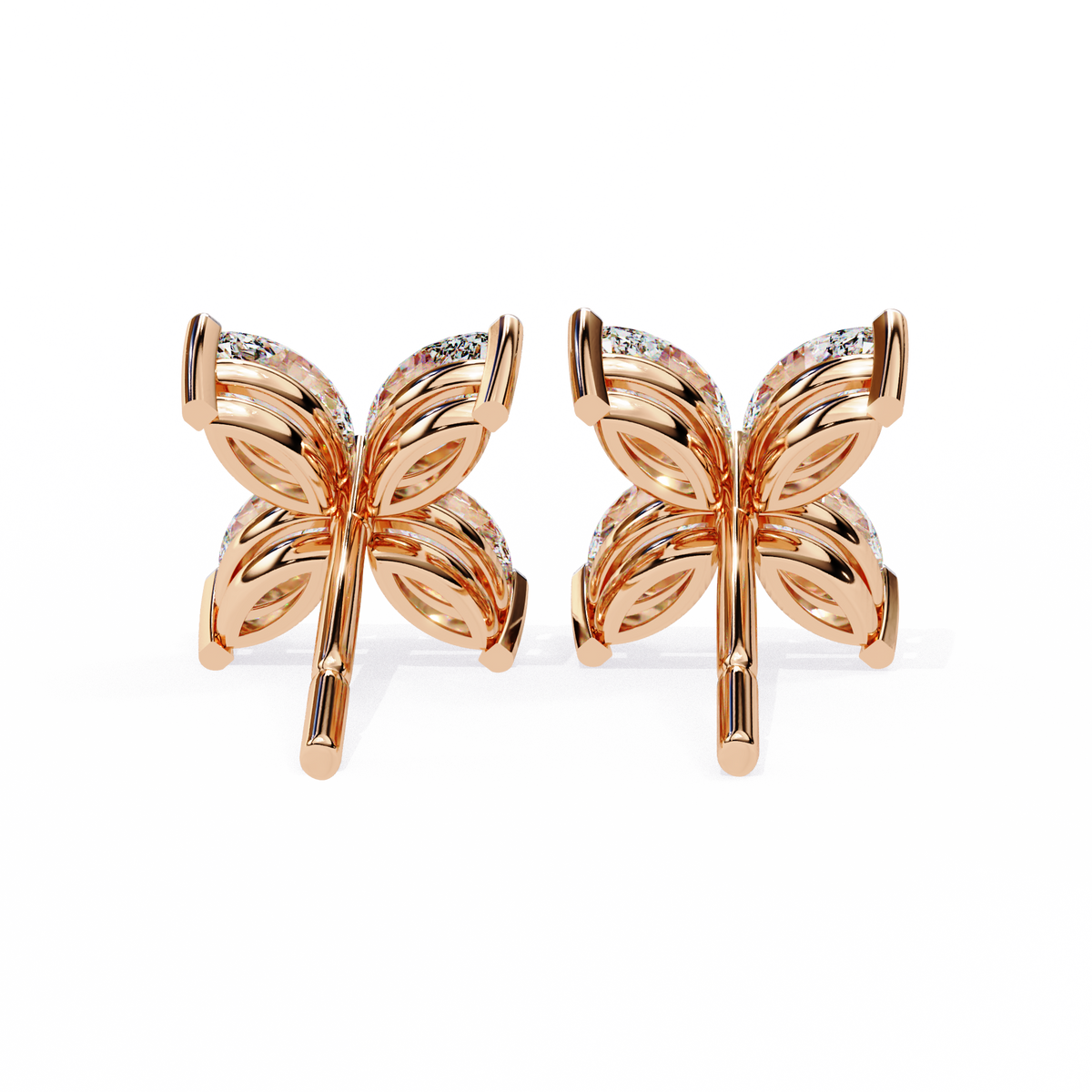 Contemporary Luxury Marquise Cut Moissanite Diamond Four Petal Floral Stud Earring - View 8