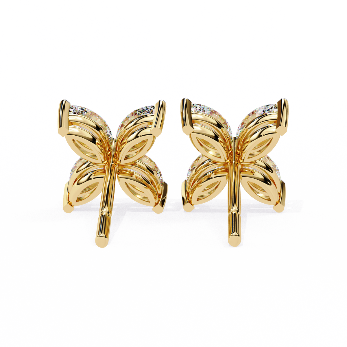 Contemporary Luxury Marquise Cut Moissanite Diamond Four Petal Floral Stud Earring - View 7