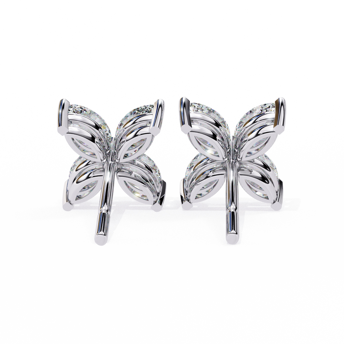 Contemporary Luxury Marquise Cut Moissanite Diamond Four Petal Floral Stud Earring - View 9