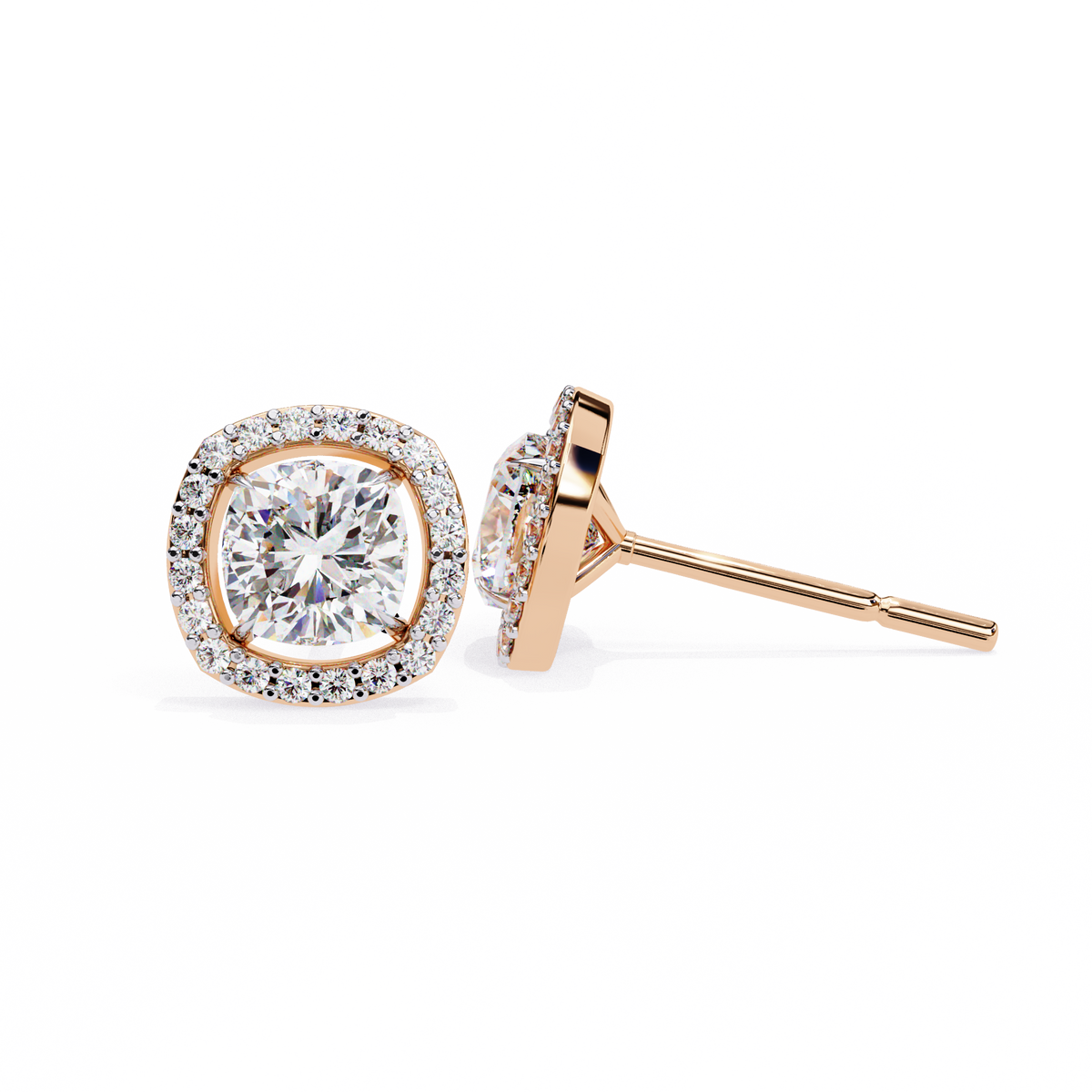 Exquisite Moissanite Cushion Halo Stud Earrings Featuring Round Brilliant Center Stones - View 6