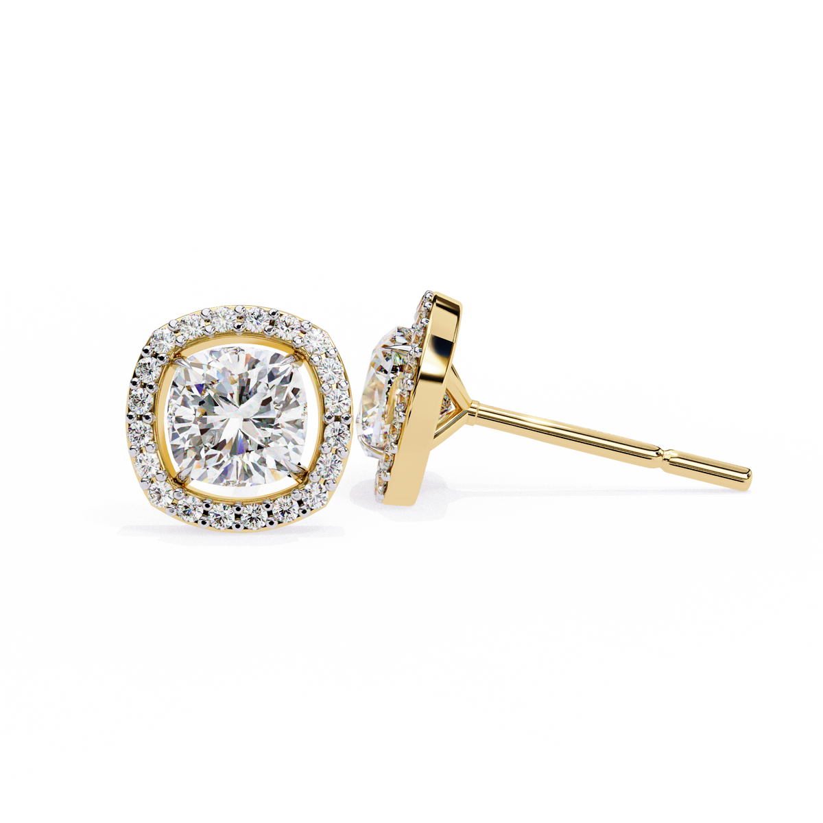 Exquisite Moissanite Cushion Halo Stud Earrings Featuring Round Brilliant Center Stones - View 5