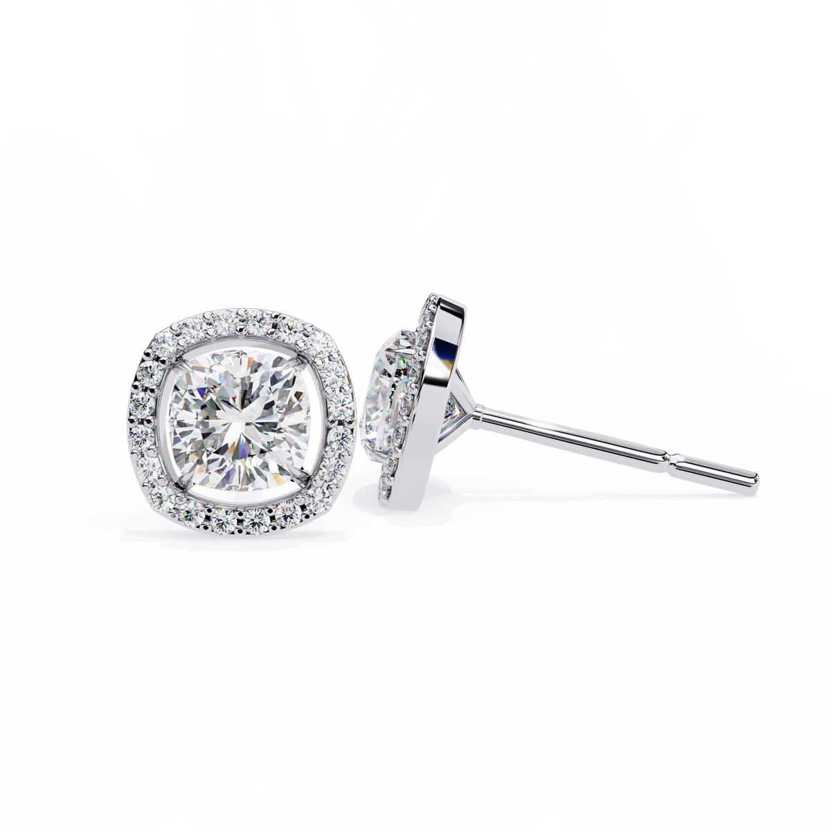 Exquisite Moissanite Cushion Halo Stud Earrings Featuring Round Brilliant Center Stones - View 7
