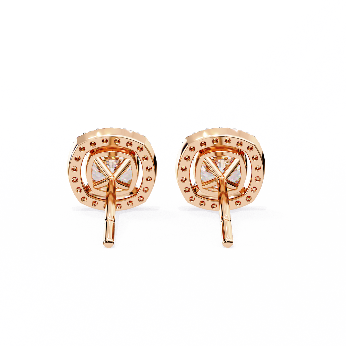 Exquisite Moissanite Cushion Halo Stud Earrings Featuring Round Brilliant Center Stones - View 9