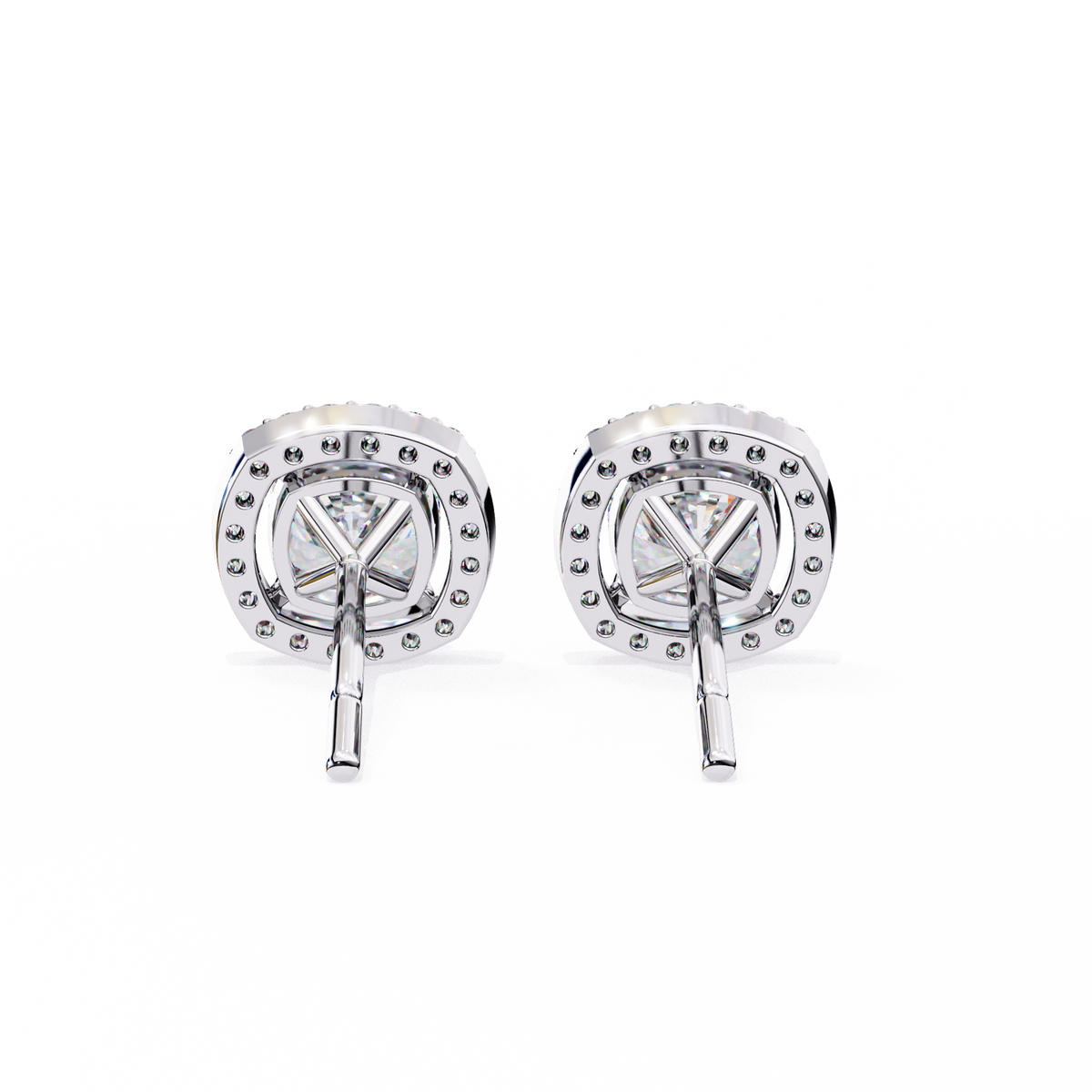 Exquisite Moissanite Cushion Halo Stud Earrings Featuring Round Brilliant Center Stones - View 10