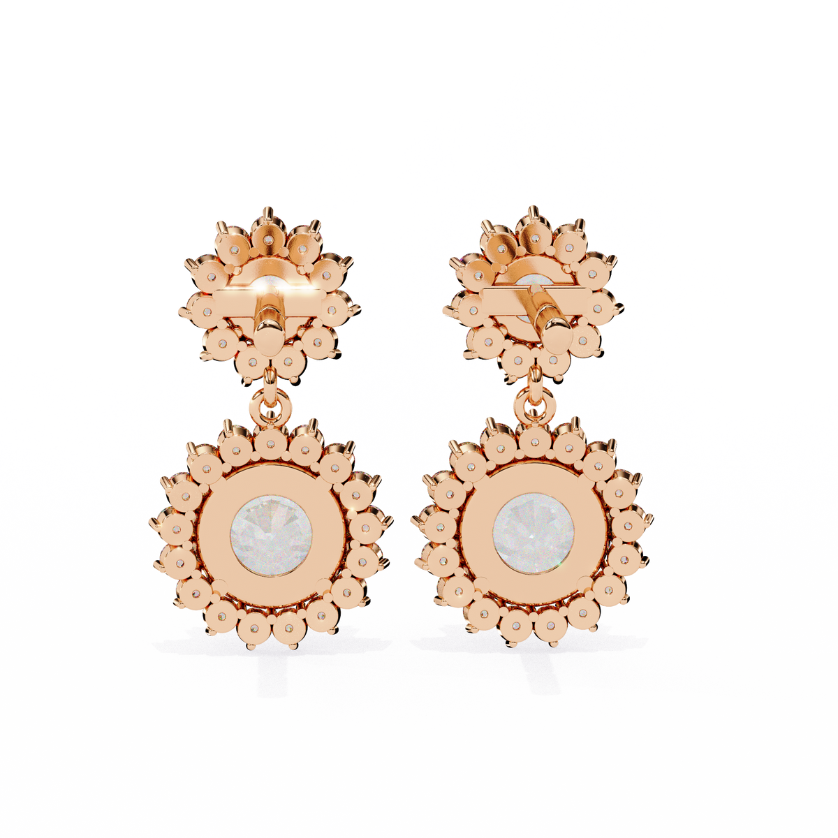Sunburst Floral Halo Round Brilliant Moissanite Diamond Drop Earring - View 8