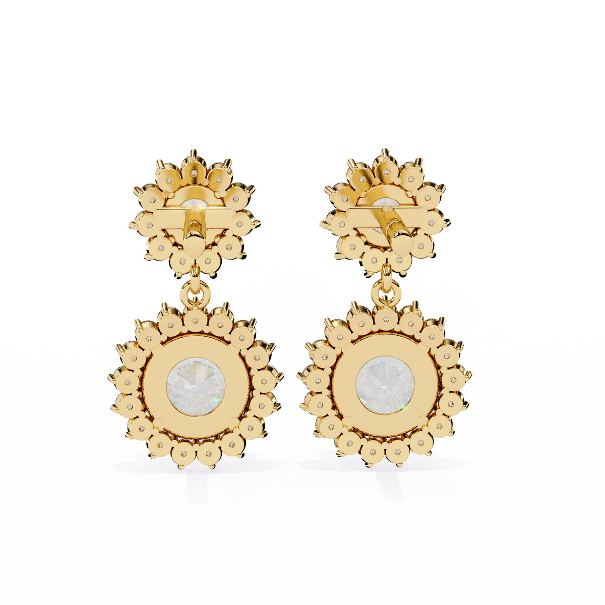 Sunburst Floral Halo Round Brilliant Moissanite Diamond Drop Earring - View 7