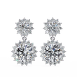 Sunburst Floral Halo Round Brilliant Moissanite Diamond Drop Earring - View 2