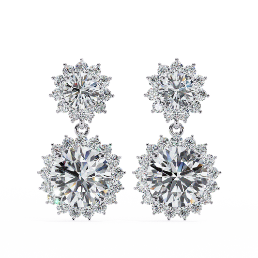 Sunburst Floral Halo Round Brilliant Moissanite Diamond Drop Earring - View 2