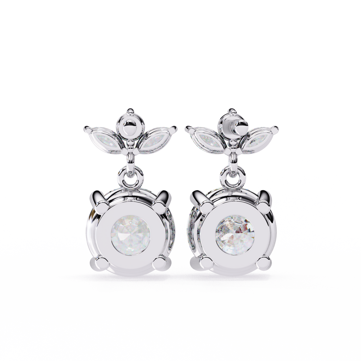 Luxury Round Cut Moissanite Diamond Drop Earrings with Marquise Cut Crystal Floral Top Cluster - View 10