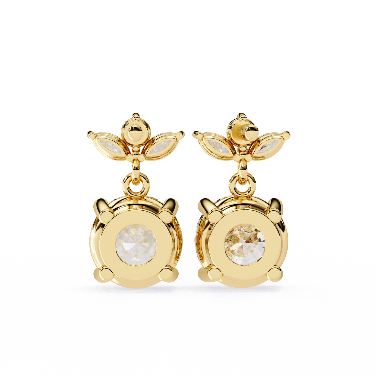 Luxury Round Cut Moissanite Diamond Drop Earrings with Marquise Cut Crystal Floral Top Cluster - View 8
