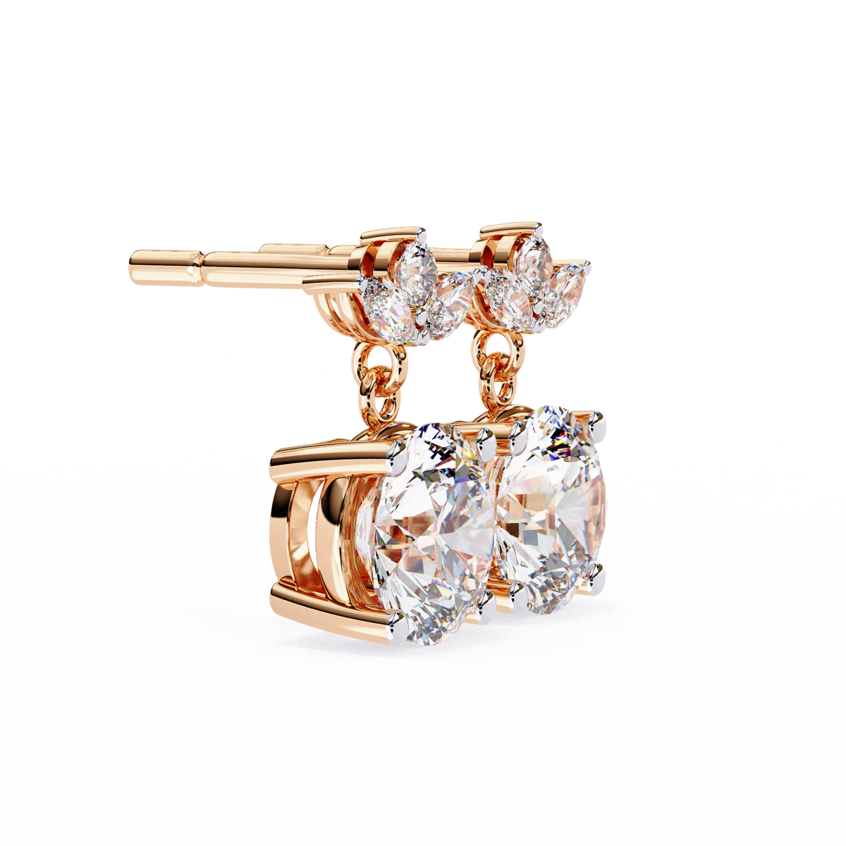 Luxury Round Cut Moissanite Diamond Drop Earrings with Marquise Cut Crystal Floral Top Cluster - View 3