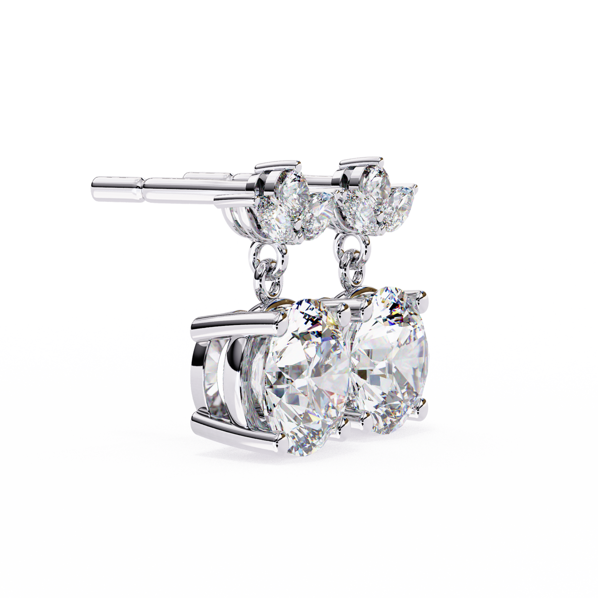Luxury Round Cut Moissanite Diamond Drop Earrings with Marquise Cut Crystal Floral Top Cluster - View 4