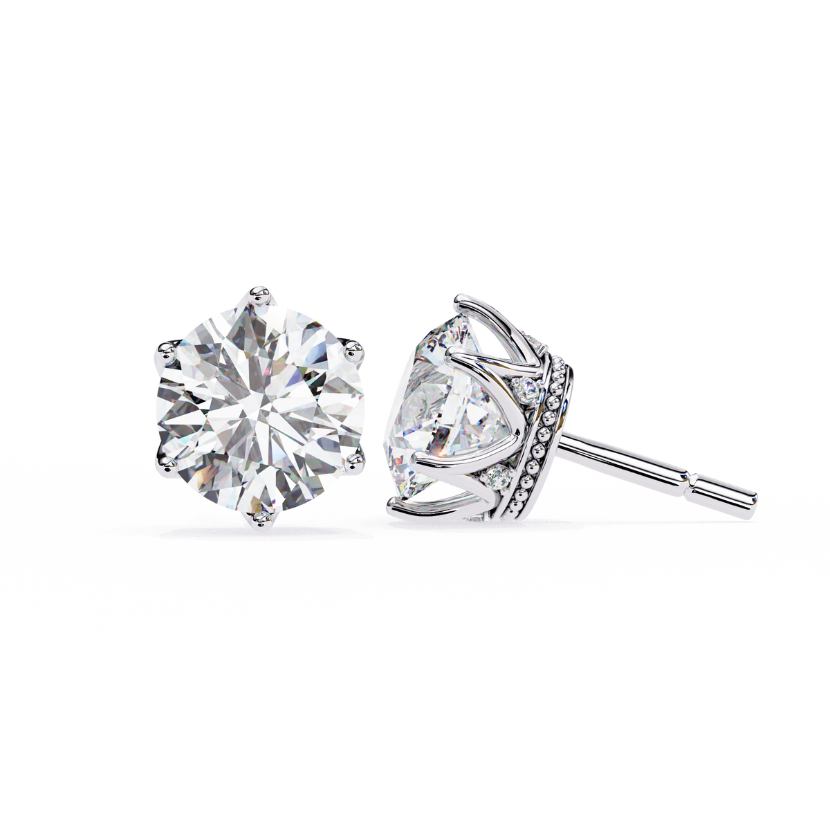 Premium Elegant Six Prong Round Cut Moissanite Diamond Solitaire Earrings for Her - View 7
