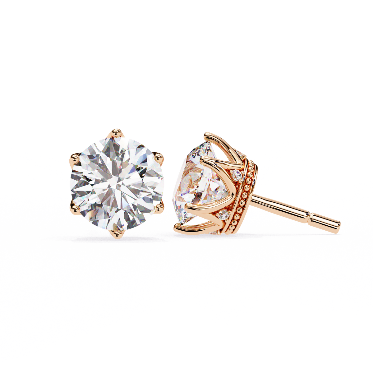 Premium Elegant Six Prong Round Cut Moissanite Diamond Solitaire Earrings for Her - View 6