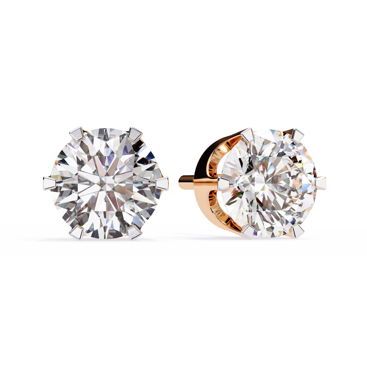 Luxury Moissanite Diamond Round Cut Solitaire Stud Earrings with Classic Six Prong Setting - View 6